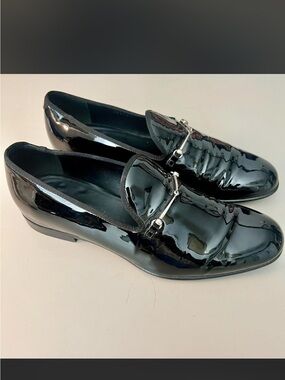 Gucci Black Patent Leather Horsebit Loafers